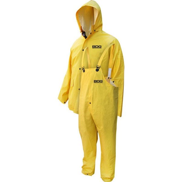 Bdg Rain Suit Flame Resistant PVC/Poly/PVC 3 Piece Suit, Size XL 95-1-901FR-XL